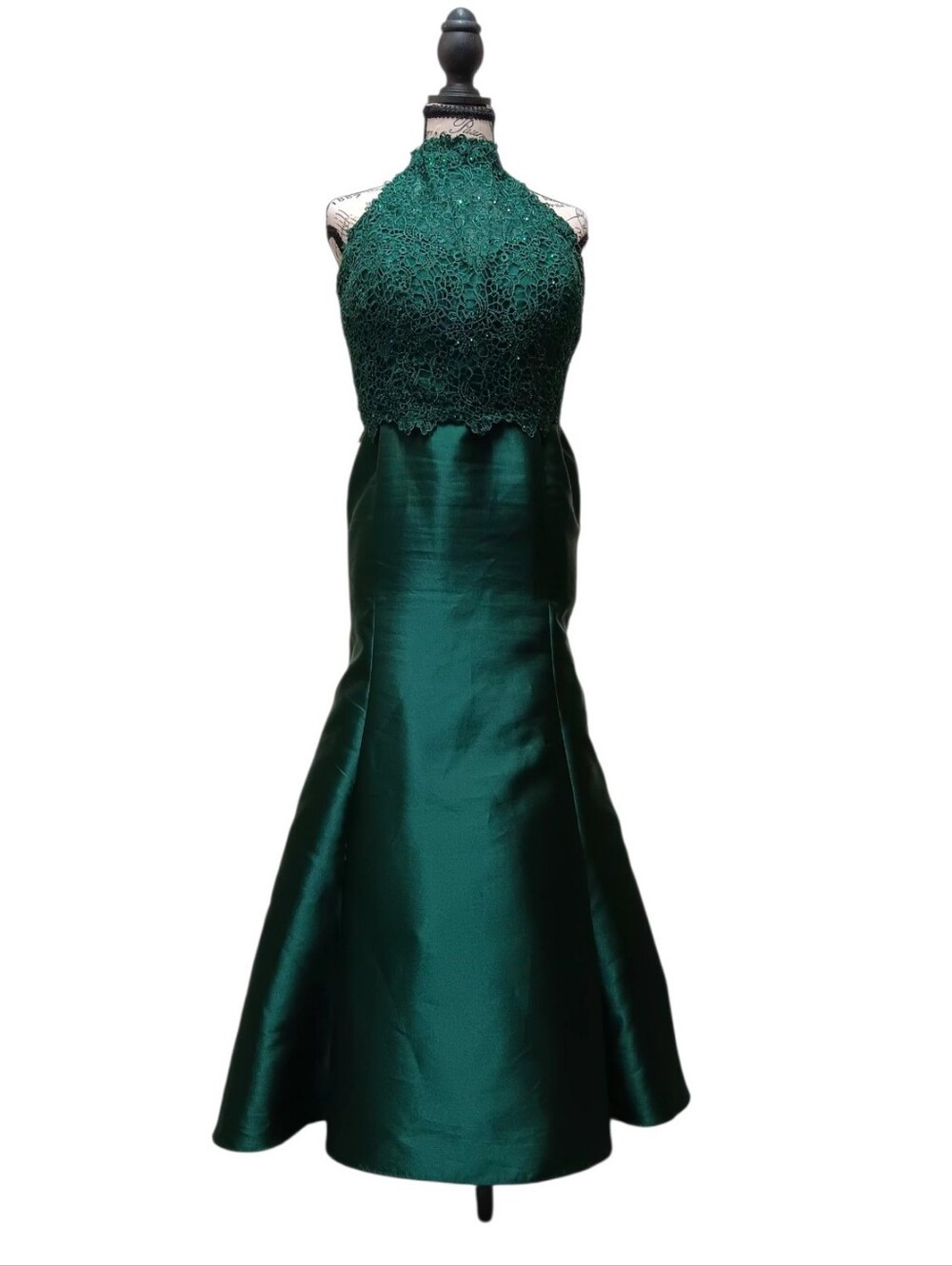 ​Alyce Paris Emerald Green Beaded Lace & Satin Mermaid Prom Gown